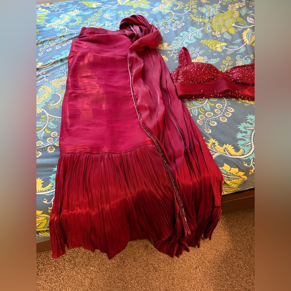 Designer Beautiful Chic Maroon Asymmetrical draped satin Saree Blouse